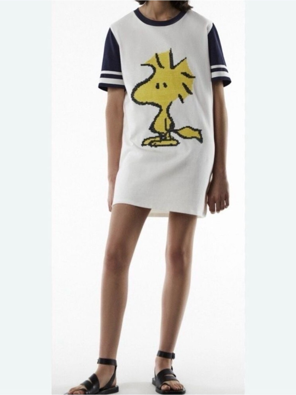 Zara Peanuts Woodstock Dress Small Varsity Tshirt cross Stitch Limited Edition
